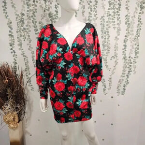 ASOS DESIGN volume sleeve rose floral button bodycon mini dress Sz 6